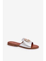 Ekokožené Ploché Sandály Pro Ženy S Dekorativním Detalem Stříbrné Frelie