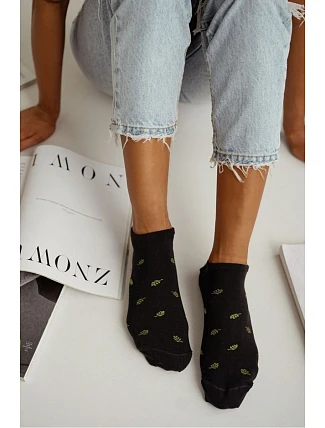 Dámské nízké ponožky Listy Černé