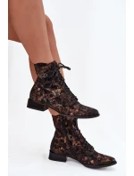 Seminářové vzorované kotníkové boty na ploché podrážce Maciejka 06391-02 Černo-zlaté