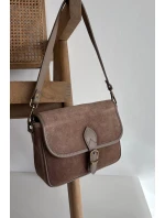 Kožená Semišová Kabelka Přes Rameno Tmavě Béžová Norla