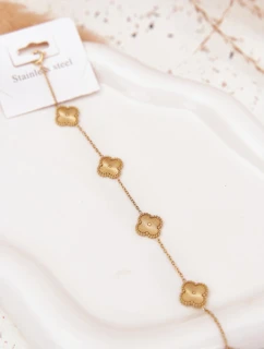 Náramek ze nerezové oceli s květinami ze zlata