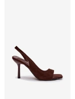 Dámské sandály na podpatku z eko semiše čokoládové Calvoria