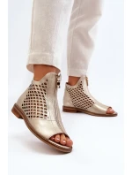 Zazoo kožené prolamované sandály se zipem, zlaté