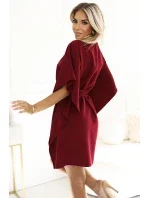 287-34 SOFIA Dámské motýlí šaty se zavazováním v pase - Bordeaux