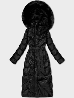 Klasický černý prošívaný kabát s kapucí Minority (T3-2620#-1)