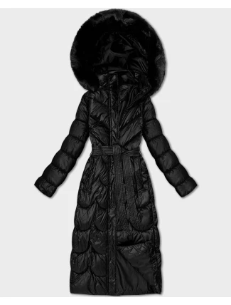 Klasický černý prošívaný kabát s kapucí Minority (T3-2620#-1)
