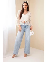 Dámský letní krajkový svetr s knoflíky a dlouhým rukávem černý