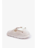 Futrzane Pantofle s Mašlí a Brožemi Bílé Annalira