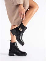 Módní dámské  kotníčkové boty černé na plochém podpatku