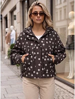 Dámská přechodová bunda s puntíky a kapucí, hnědá, FashionStreet TY6036 Dámská přechodová bunda s puntíky a kapucí, hnědá, FashionStreet TY6036