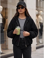Dámská oversizeová kordová bunda s kapucí, černá, FashionStreet TY6062 Dámská oversizeová kordová bunda s kapucí, černá, FashionStreet TY6062