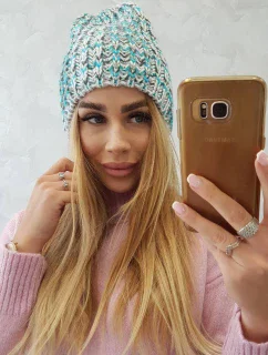Dámská čepice Lora K312 tyrkysová+šedá