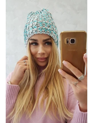 Dámská čepice Lora K312 tyrkysová+šedá