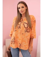 Dámská bavlněná blůza s ohrnovacími rukávy a vzorem paisley pomerančová