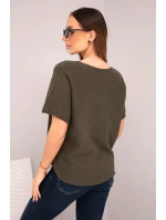 Dámská svetr s krátkým rukávem a výstřihem do V khaki