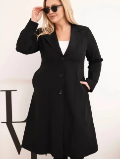 Dámský kabát Plus Size klasický s knoflíky a límcem černý