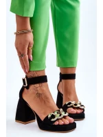 Dámské semišové sandály s masivními podpatky Lewski boty 3207 Černá