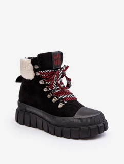 Zateplené boty trapery na tlusté podrážce černé Ralotta