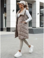 Dámská prošívaná dlouhá vesta bez kapuce SERKIS béžová FashionStreet TY4525