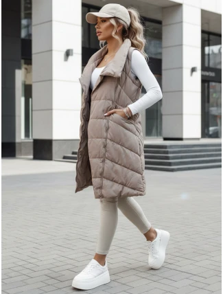 Dámská prošívaná dlouhá vesta bez kapuce SERKIS béžová FashionStreet TY4525