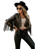 624-4 Krátká bunda s třásněmi z měkké ekokůže - čokoládová