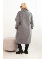 Dámský kabát Plus Size z viskózy bez zapínání s kapsami šedý
