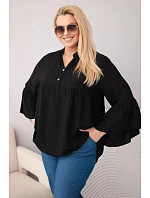 Dámská viskózová halenka Plus Size s volánovým rukávem a výstřihem do V černá