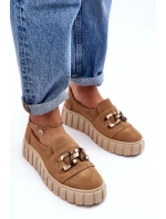 Zamszové dámské polobotky na platformě s ozdobou tmavě béžové Lewski 3398