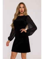 M886 Sametové šaty s šifonovými rukávy - černé M886 Sametové šaty s šifonovými rukávy - černé