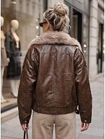 Dámská zimní bunda z ekokůže s kožešinou, hnědá, FashionStreet TY5708