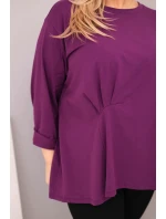 Dámská blůza plus size s bavlnou a dlouhým rukávem a nařasením tmavě fialová
