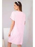 Dámské viskózové šaty s krátkým rukávem a ozdobným potiskem bonbonově růžová