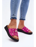 Dámské Zamszové Pantofle S Připínkami Fuchsie Vinceza 66741