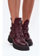 Kožené zateplené dámské boty s přezkami a ozdobným detailem Zazoo 60482 bordó Kožené zateplené dámské boty s přezkami a ozdobným detailem Zazoo 60482 bordó