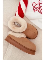 Dámské pantofle s kožíškem – camel Eveline