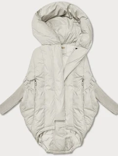 Dámská oversize bunda v barvě ecru s úpletovými rukávy Way Mode (MY0580)