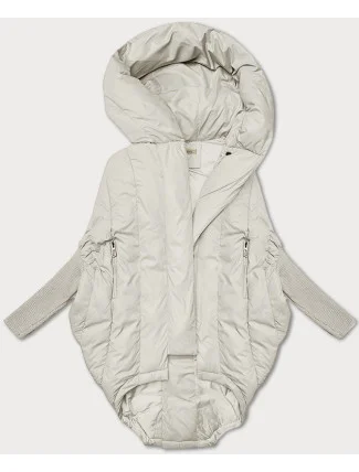 Dámská oversize bunda v barvě ecru s úpletovými rukávy Way Mode (MY0580)