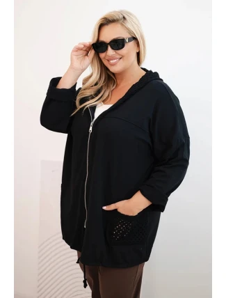 Dámská mikina Plus Size bavlněná oversize s dlouhým rukávem černá