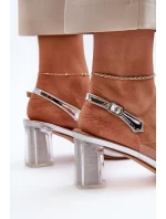 Průhledné sandály na podpatku s ozdobou stříbrné D&A MR38-454 Průhledné sandály na podpatku s ozdobou stříbrné D&A MR38-454