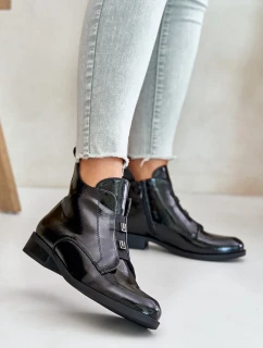 Lakované Boty Na Zip Zateplené Ploché Podpatky S.Barski HY42-717 Černé