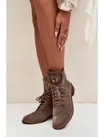 Zazoo 2955 semišové workery s zlatým detailem na jazyku tmavě béžové