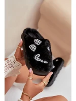 Futrzane Dámské Pantofle S Nášivkami A Mašlí Černé Linnorelia