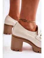 Kožené boty na sloupu se zlatým zdobením světle béžová Mikeyla