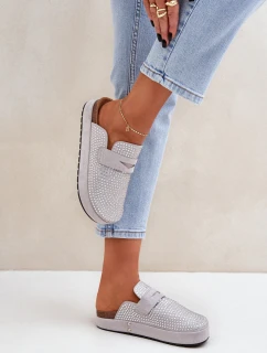 Dámské Pantofle Zdobené Kryštály Na Platformě Šedé Deorani