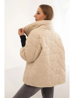 Dámská prošívaná bunda s krátkým střihem a stojáčkem tmavě béžová