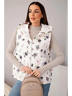 Dámská prošívaná vesta s květinami s kapucí grafitová