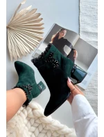 Semišové kožené dámské kotníkové boty na jehlovém podpatku s ozdobou vyhřívané D&A MR52-127 tmavě zelená