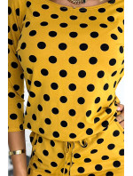 Sportovní šaty s vázáním a kapsami Numoco - hořčicová žlutá s černými puntíky