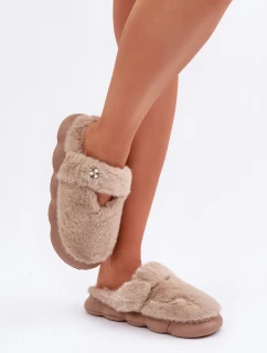Futrzane Pantofle S Malou Broží Tmavě Béžové Primaria