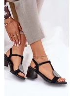 Kožené Sandály Na Podpatku S Ozdobou D&A JC51-842 Černé